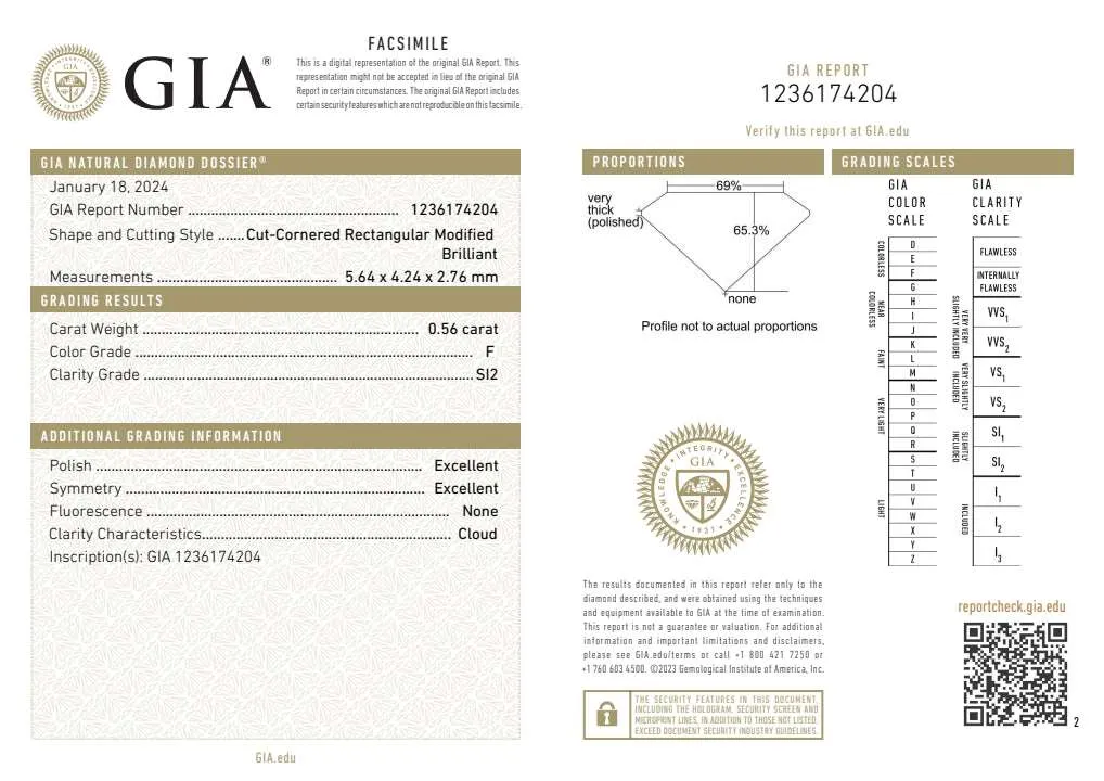 0.56ct F SI2 Radiant GIA#1236174204