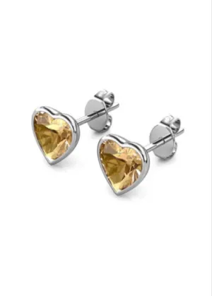 10k White Gold Plated 4 Carat Heart Created Champagne Stud Earrings