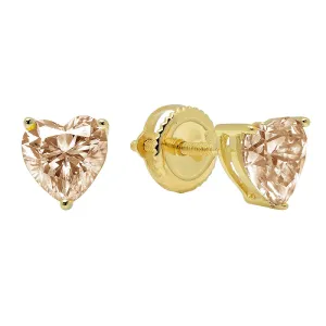 10k Yellow Gold Plated 2 Carat Heart Created Champagne Stud Earrings