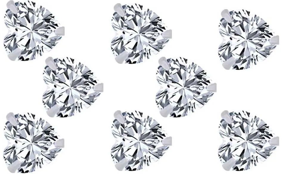 14k White Gold Plated 1Ct Heart White Sapphire Set Of Four Stud Earrings