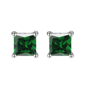 14k White Gold Plated 2 Ct Square Created Emerald Stud Earrings