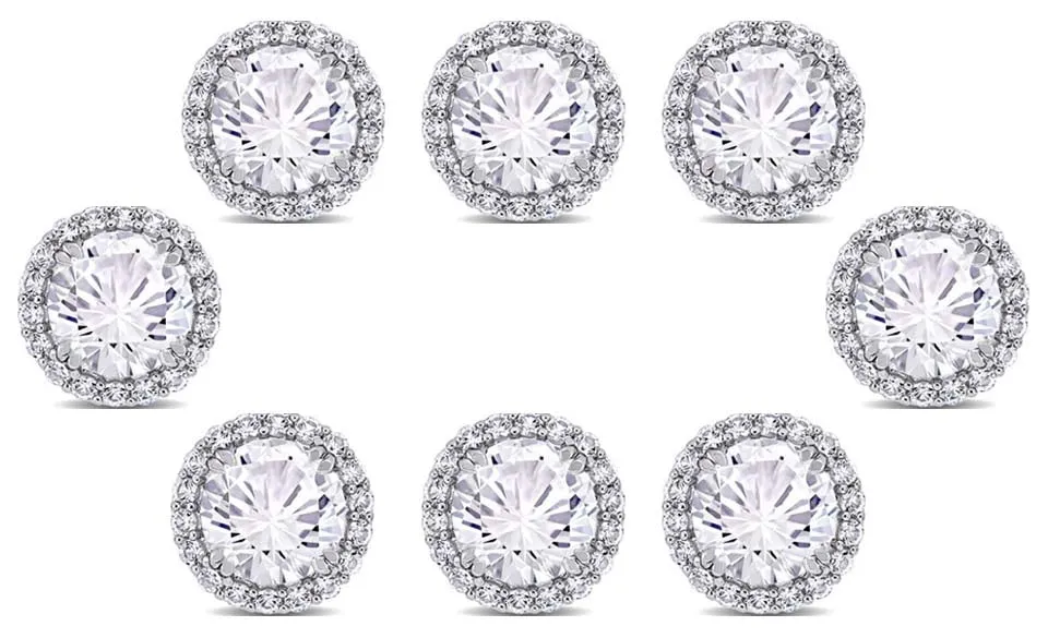 14k White Gold Plated 4mm 1Ct Round White Sapphire Set Of Four Halo Stud Earrings