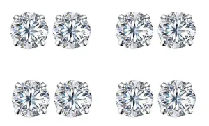 14k White Gold Plated 4mm 4Ct Round White Sapphire Set Of Four Stud Earrings