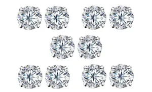 14k White Gold Plated 6mm 4Ct Round White Sapphire Set Of Five Stud Earrings