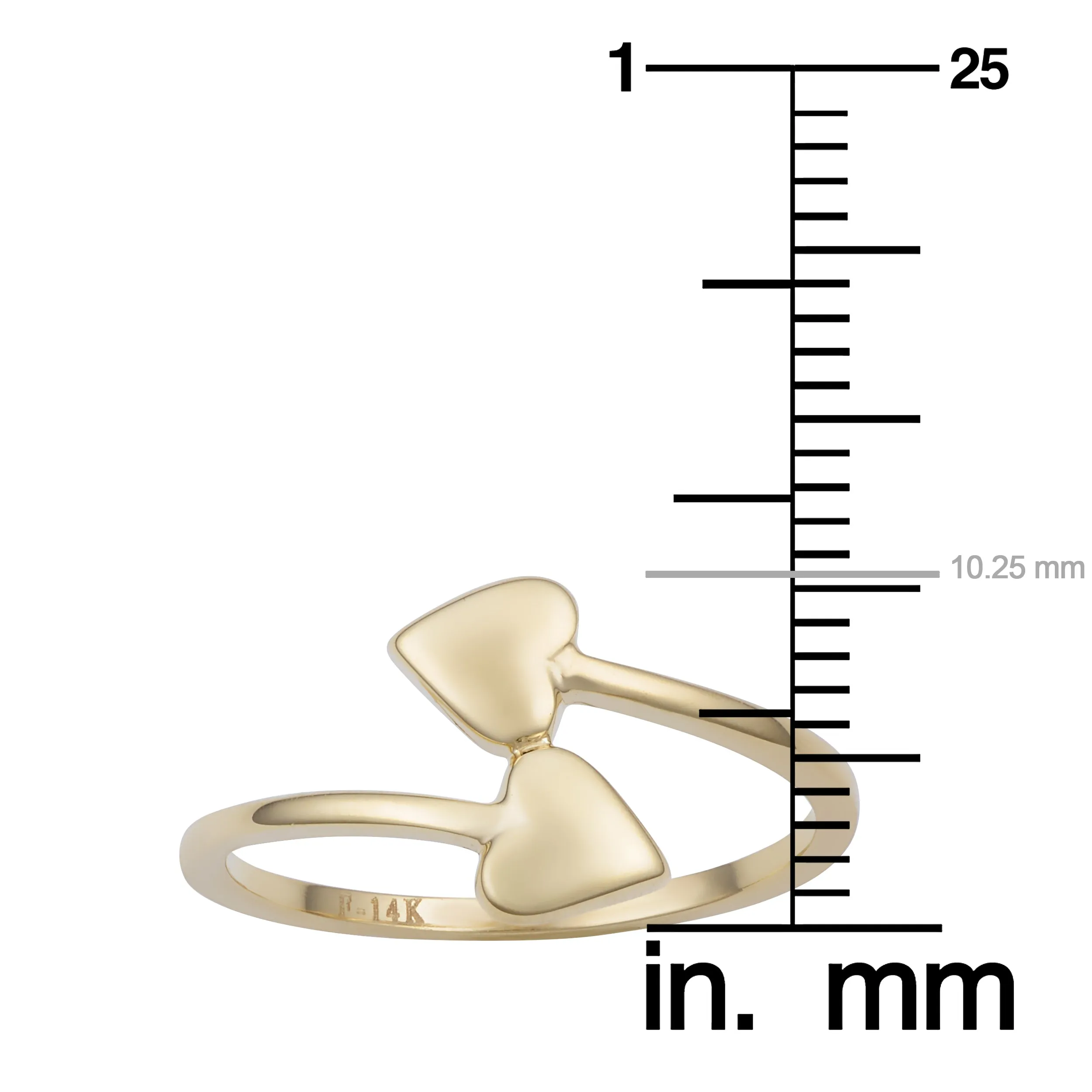 14k Yellow Gold Double Heart Bypass Ring