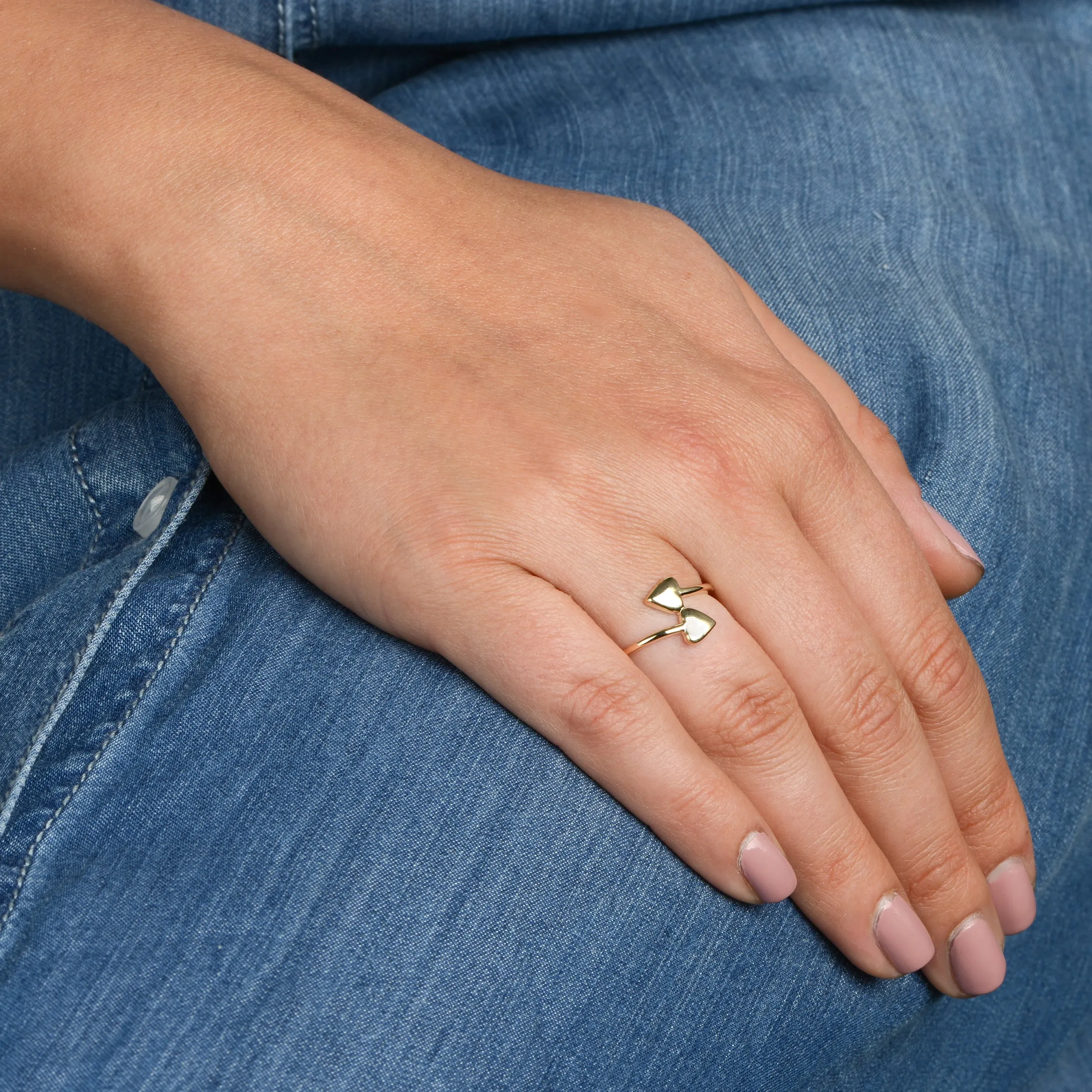 14k Yellow Gold Double Heart Bypass Ring