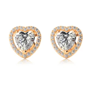 14k Yellow Gold Plated 1/2 Ct Created Halo Heart White Sapphire Stud Earrings