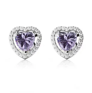 18k White Gold Plated 1/2 Ct Created Halo Heart Tanzanite Stud Earrings