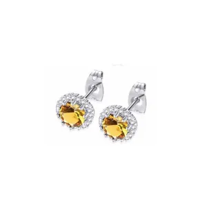 18k White Gold Plated 1/2 Ct Created Halo Round Citrine Stud Earrings