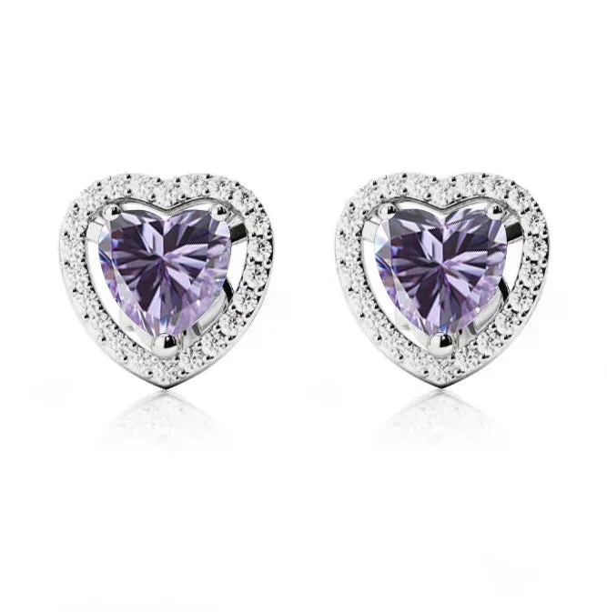 18k White Gold Plated 3 Ct Created Halo Heart Tanzanite Stud Earrings