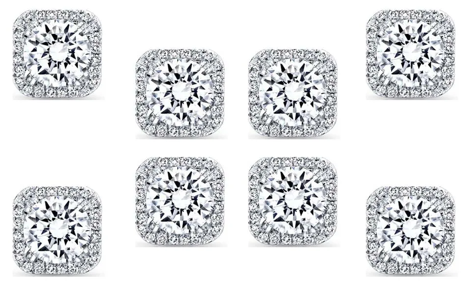18k White Gold Plated 4Ct Square Cut White Sapphire Set of Four Halo Stud Earrings