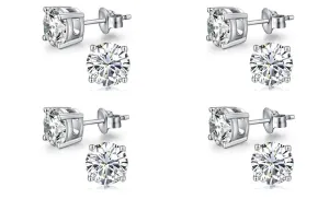 18k White Gold Plated Created White Sapphire 1/2Ct Round Pack of Four Stud Earrings