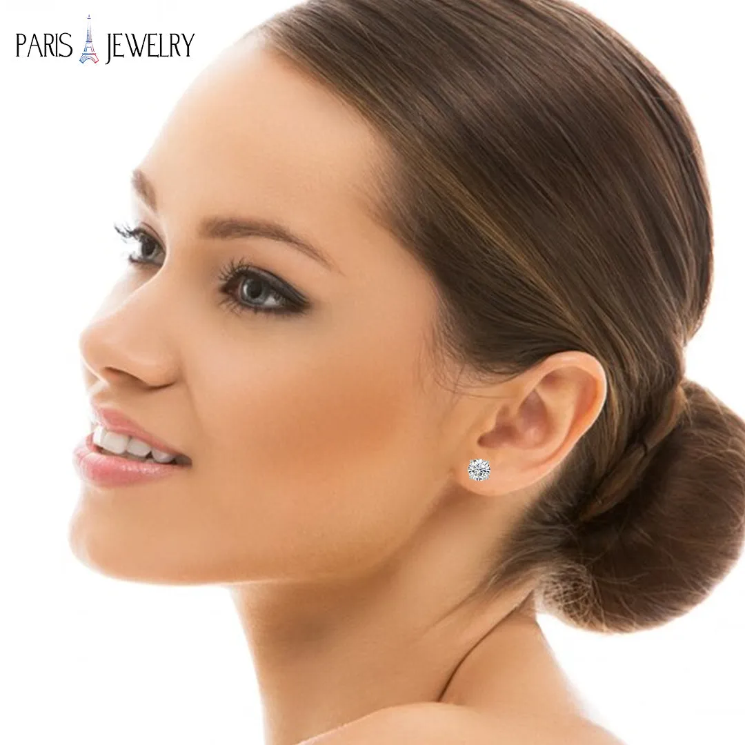 18k White Gold Plated Created White Sapphire 1/2Ct Round Pack of Four Stud Earrings