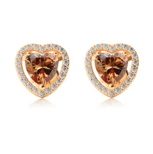 18k Yellow Gold Plated 2 Ct Created Halo Heart Citrine Stud Earrings