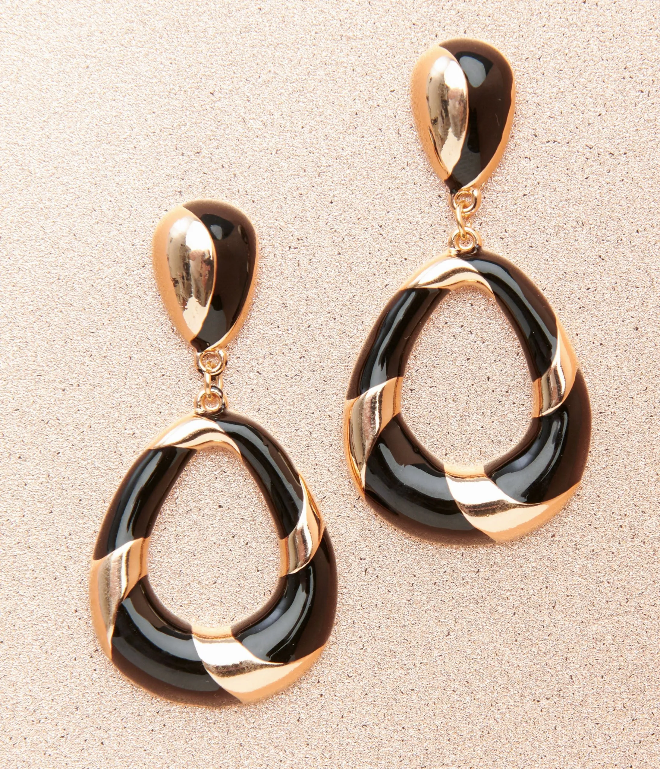 1920s Deco Black & Gold Swirl Drop Earrings
