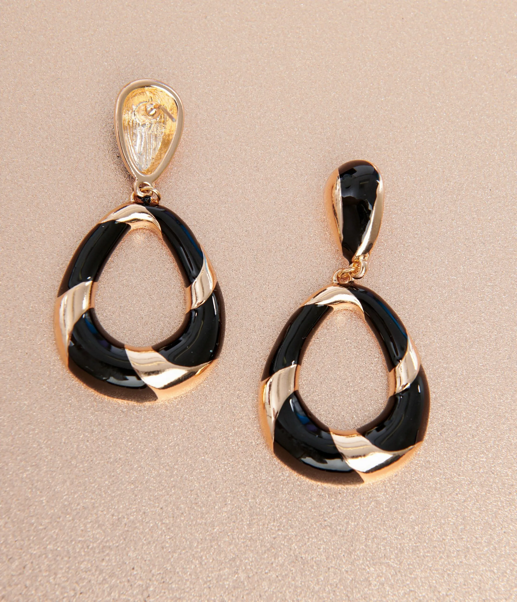 1920s Deco Black & Gold Swirl Drop Earrings