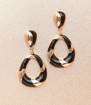 1920s Deco Black & Gold Swirl Drop Earrings