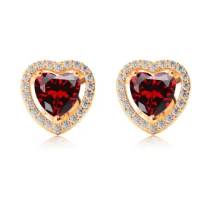 24k Yellow Gold Plated 3 Ct Created Halo Heart Garnet Stud Earrings