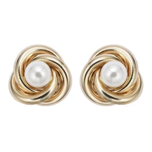 24K Yellow Gold Plated White Freshwater Pearl Round 1/2 CT Stud Earrings