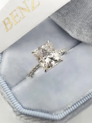 3.40 Carats Radiant Cut Micropave Side Stones Hidden Halo Diamond Engagement Ring
