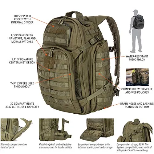 5.11 RUSH72 Tactical Backpack, Large, Style 58602, Storm