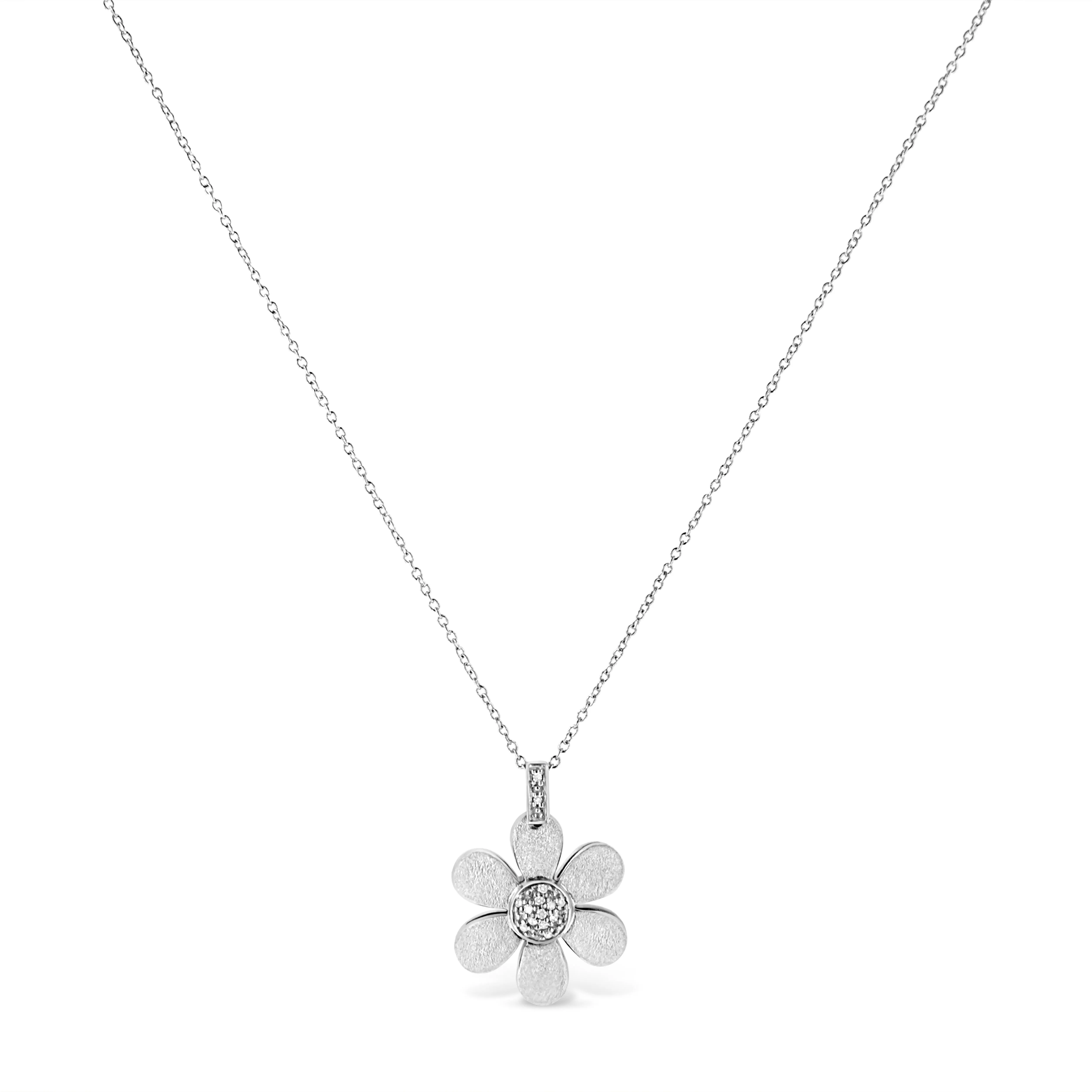 .925 Sterling Silver Pave-Set Diamond Accent Flower 18" Pendant Necklace