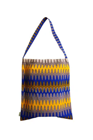 Akoli Messenger Totebag - Yellow and Blue Stripes African Ankara Wax Cotton Print_7