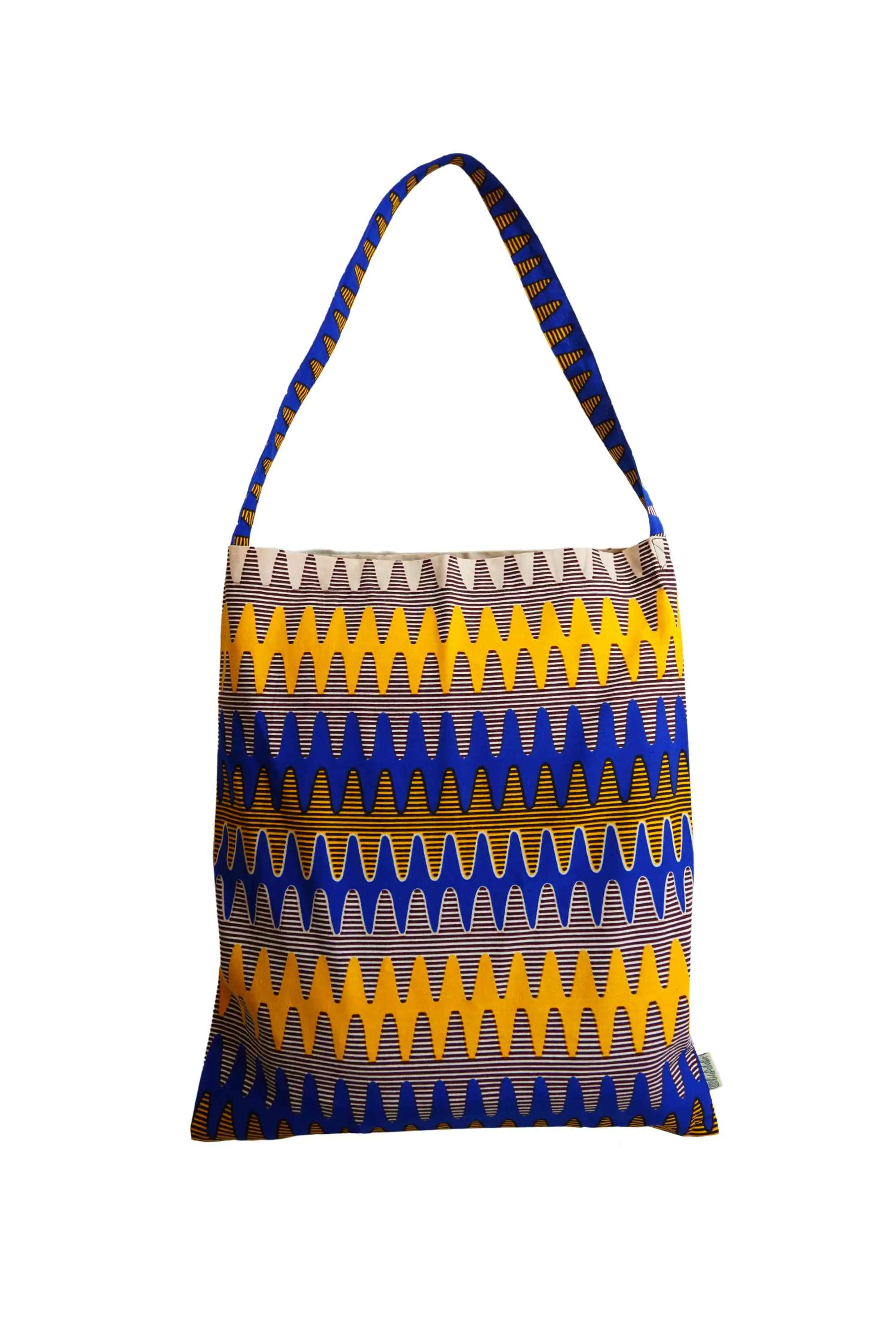 Akoli Messenger Totebag - Yellow and Blue Stripes African Ankara Wax Cotton Print_7