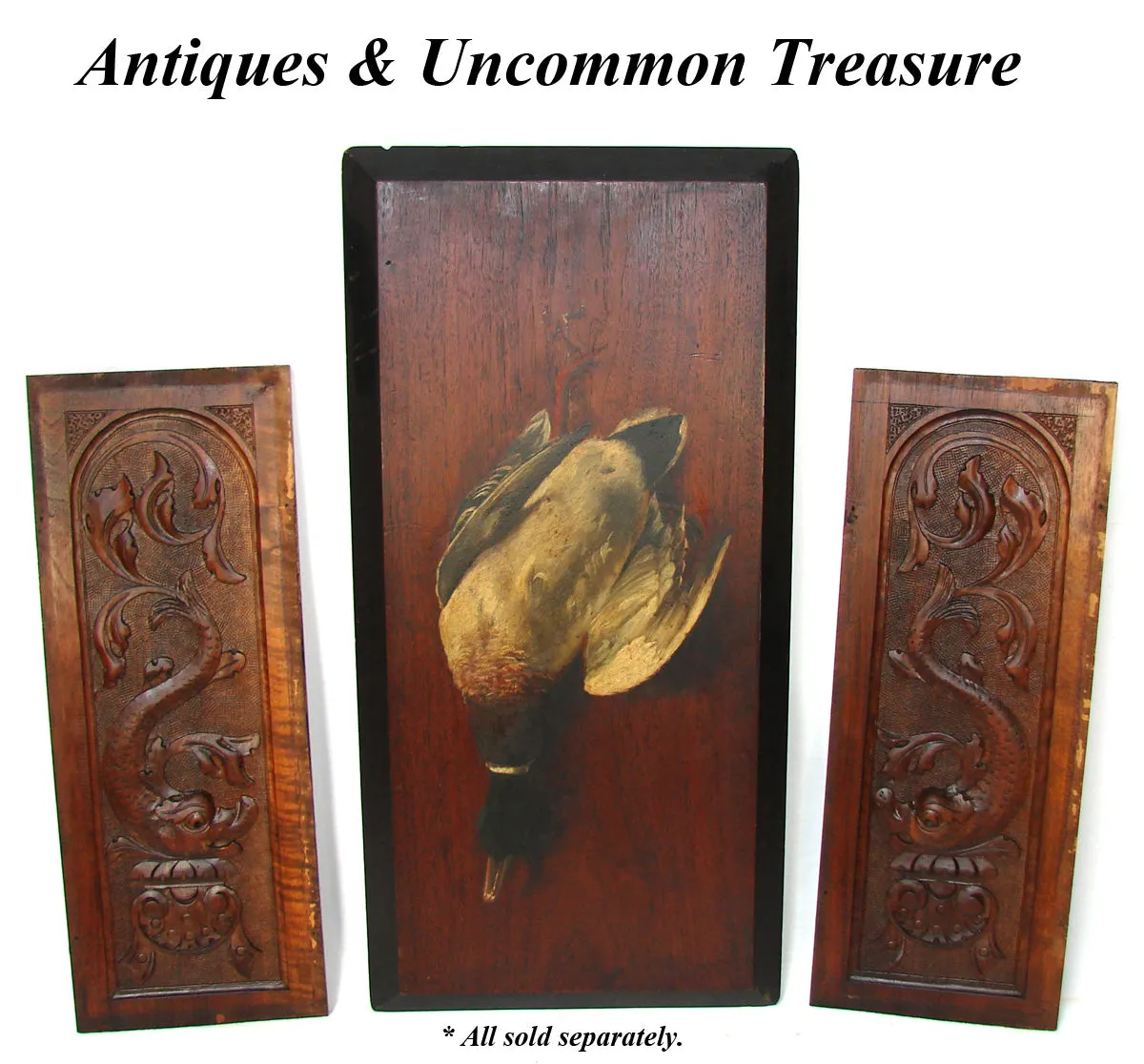 Antique French Oil Painting on 28" Board, "Nature Morte" or Nature Still Life w Mallard Duck