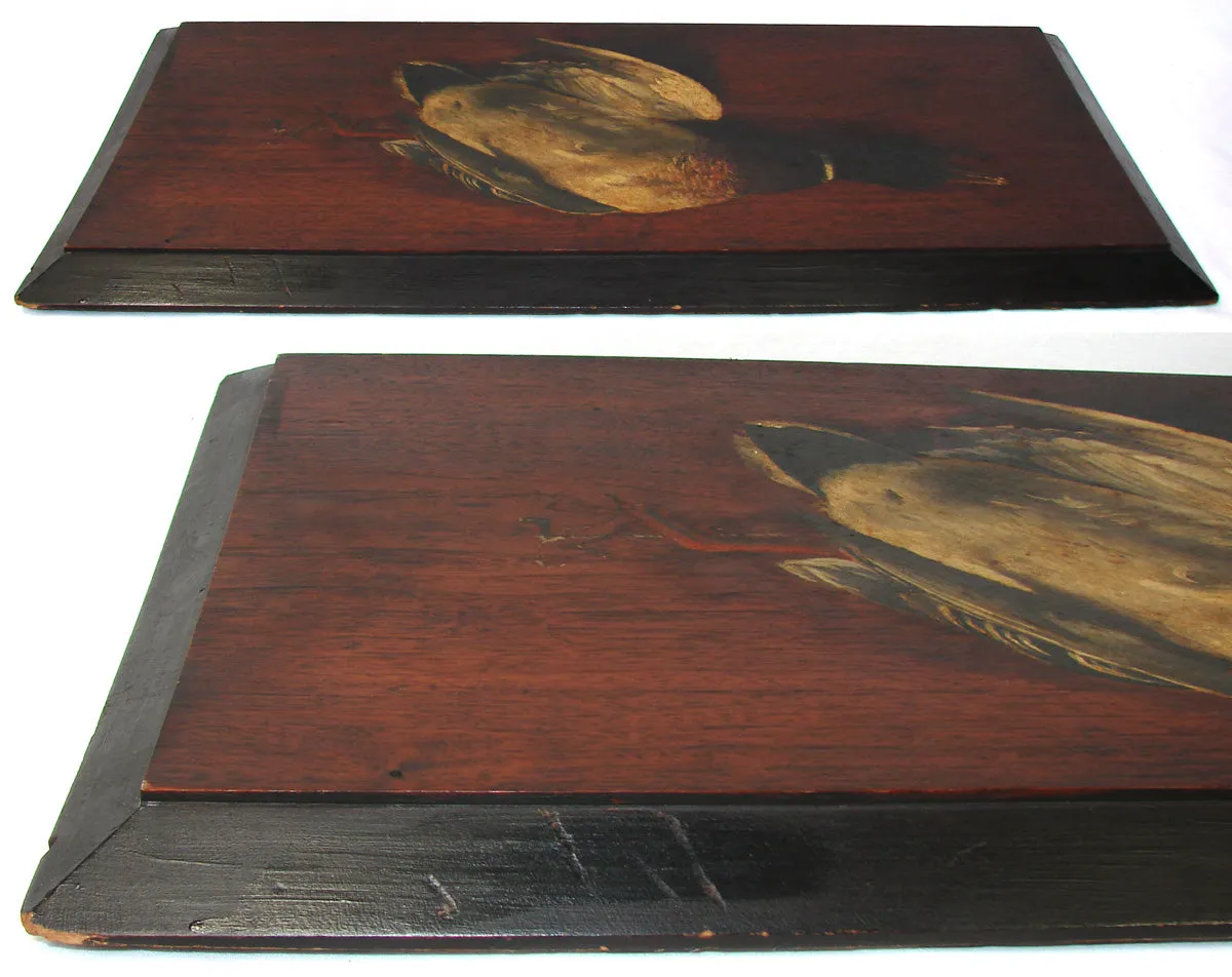 Antique French Oil Painting on 28" Board, "Nature Morte" or Nature Still Life w Mallard Duck