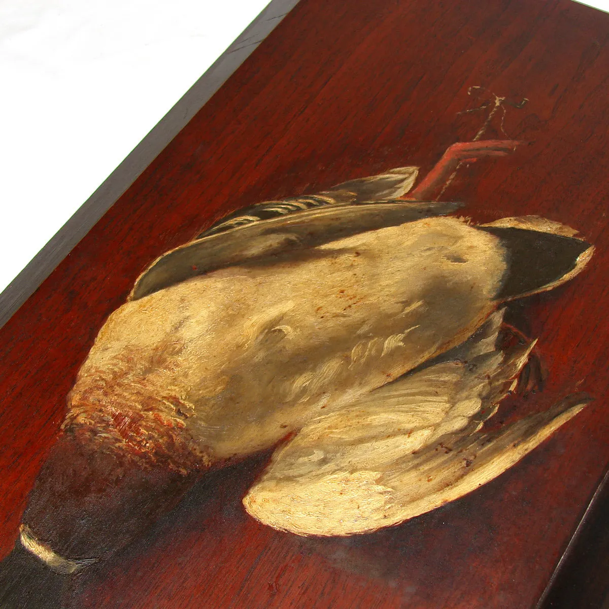 Antique French Oil Painting on 28" Board, "Nature Morte" or Nature Still Life w Mallard Duck