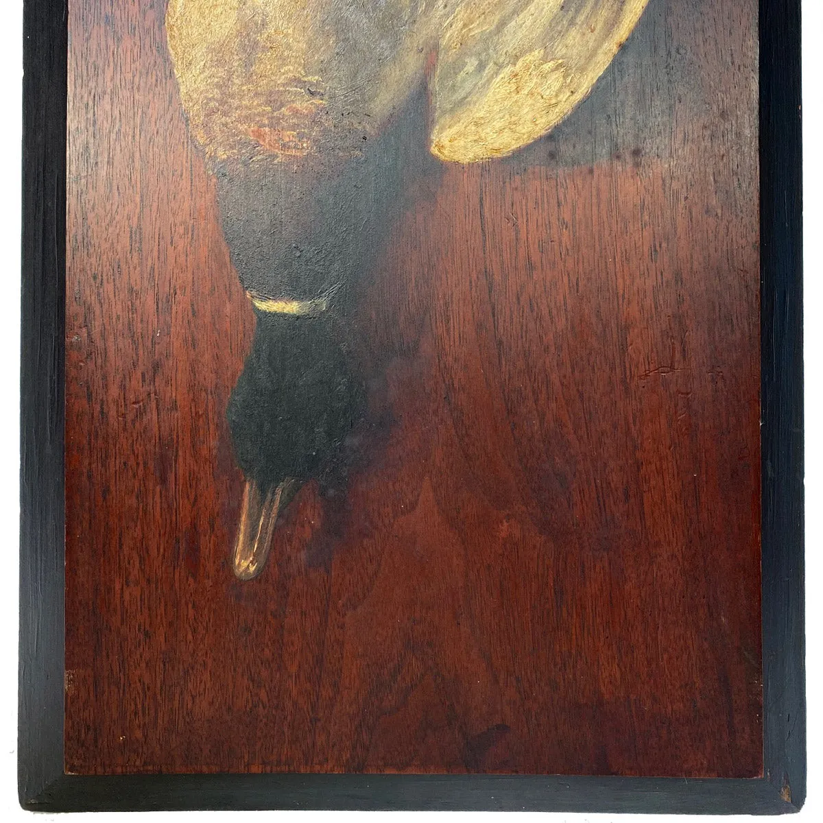 Antique French Oil Painting on 28" Board, "Nature Morte" or Nature Still Life w Mallard Duck