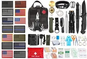 ASA Techmed Emergency Survival Kit 50 Pc Survival Gear Tactical IFAK First Aid Kit for Camping Adventures SOS Emergency Flashlight Pen Paracord Bracelet Fishing Kit Compass with Molle Pouch