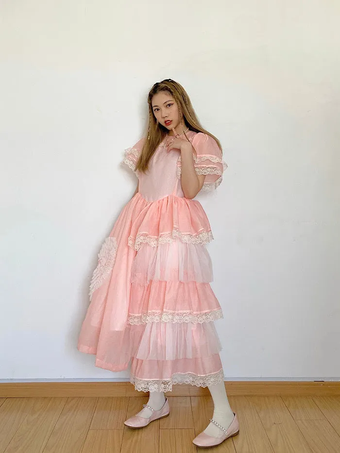 [August Unicorn] Strawberry shortcake lace midi dress