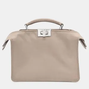 Beige Leather Mini Peekaboo ISeeU Satchel Bag