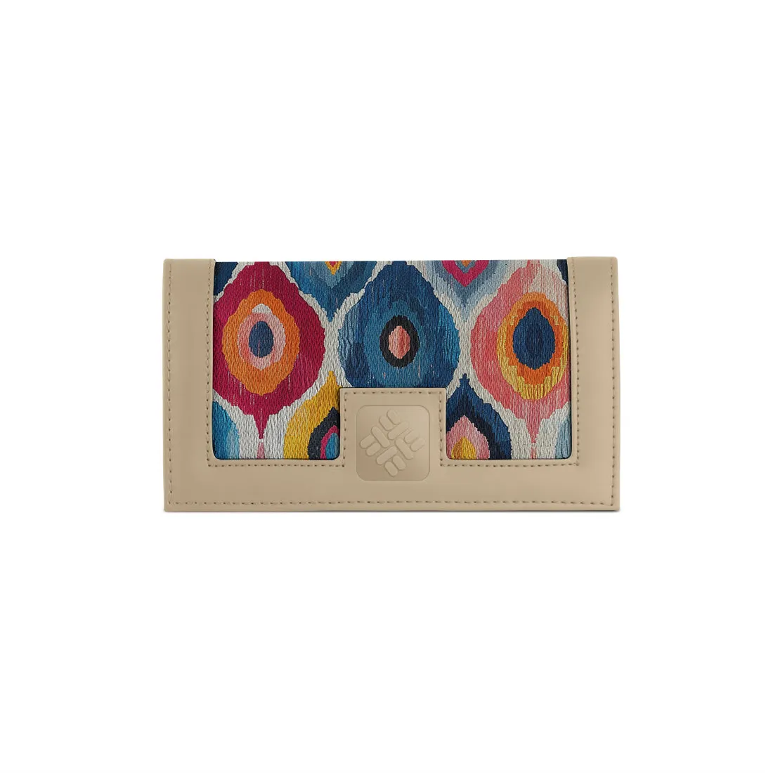 Beige Sleek Elegance Fold Wallet with Vibrant Abstract Ikat Pattern