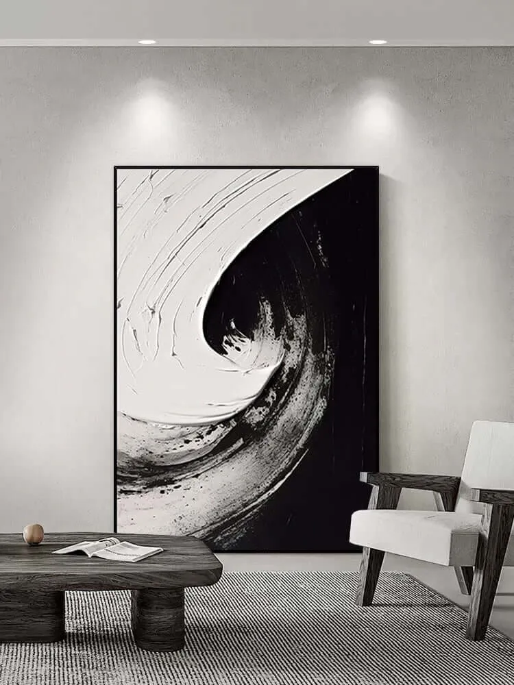 Black and White Swirl Oil Painting