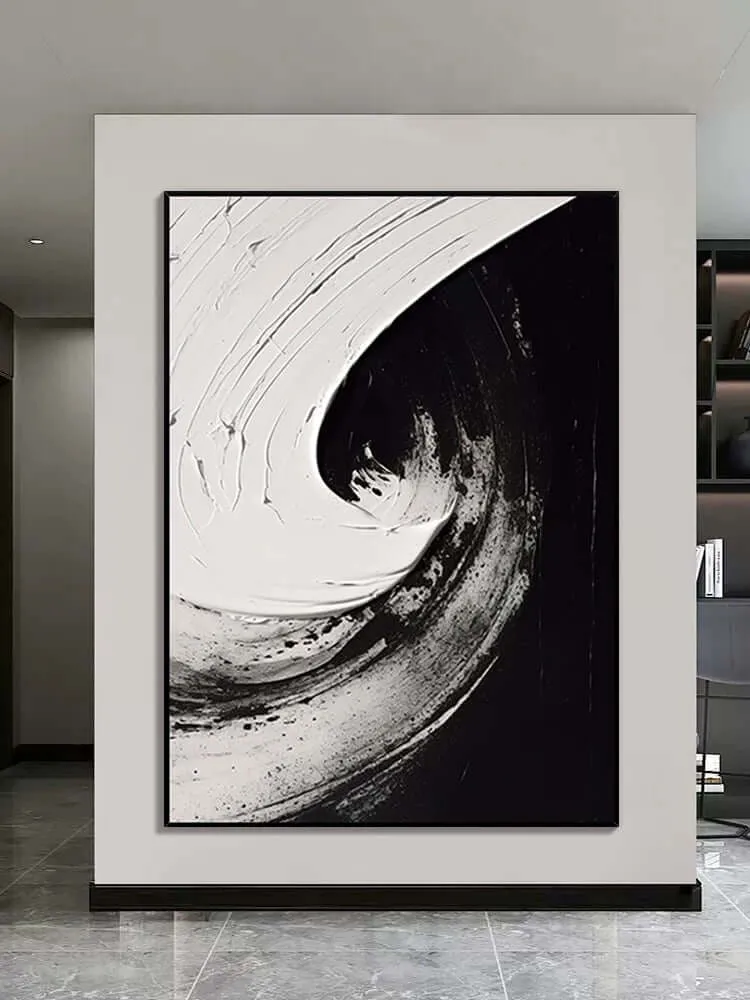 Black and White Swirl Oil Painting