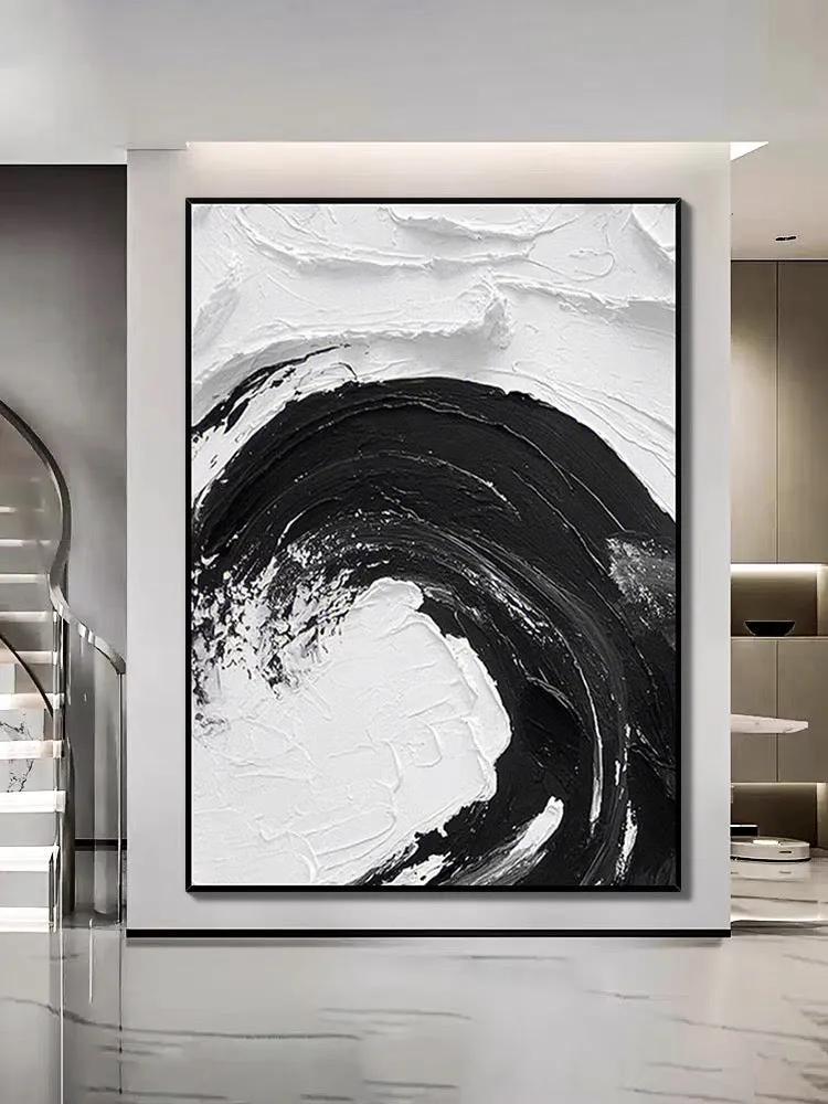 Black and White Waves Textured Oil Painting