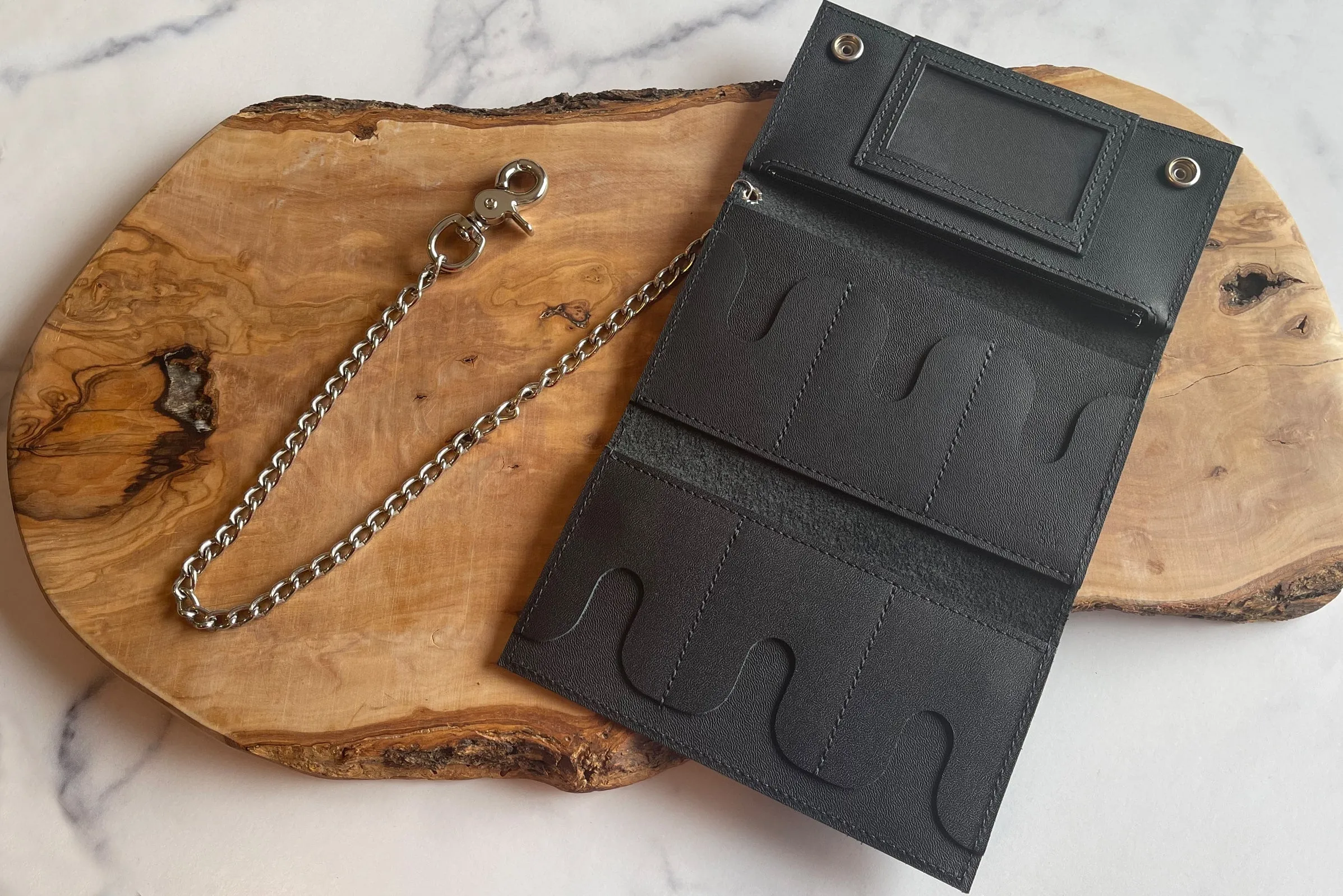 Black Premium Leather Biker Chain Wallet With ID Window (Large 7.38" x 4.25")