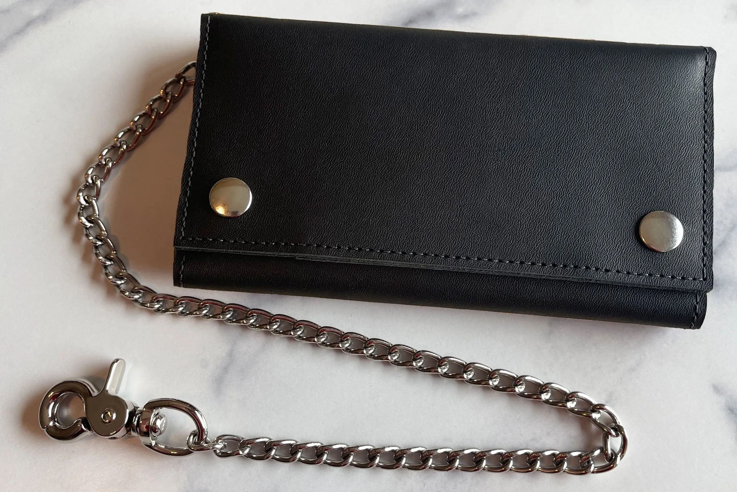 Black Premium Leather Biker Chain Wallet With ID Window (Large 7.38" x 4.25")