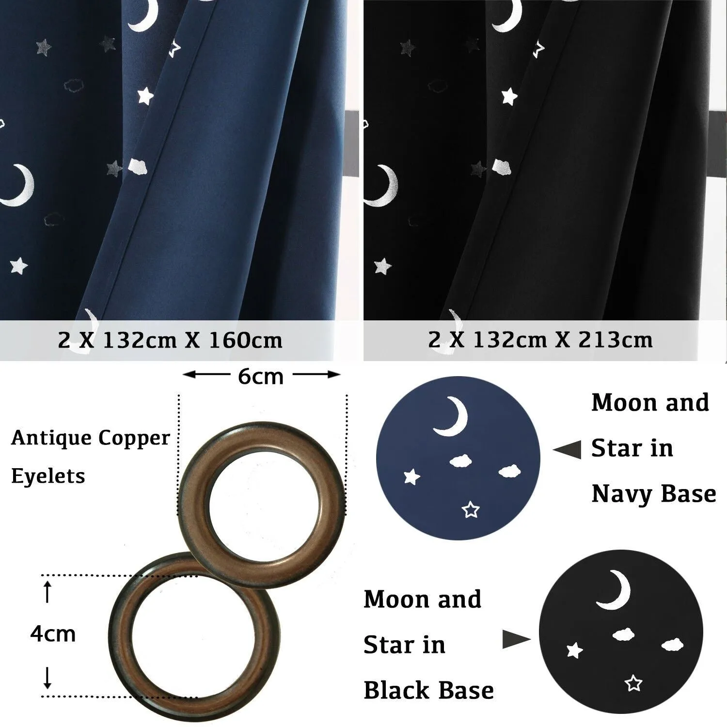 Blockout Curtains Blackout Star Curtains Kids Bedroom Eyelet Thermal Curtains 2x