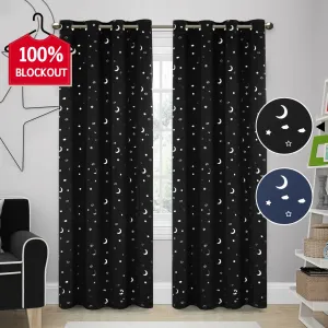 Blockout Curtains Blackout Star Curtains Kids Bedroom Eyelet Thermal Curtains 2x