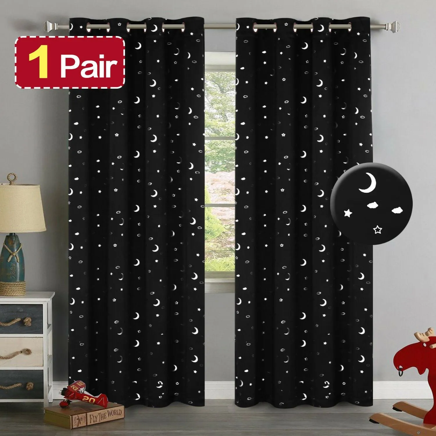 Blockout Curtains Blackout Star Curtains Kids Bedroom Eyelet Thermal Curtains 2x