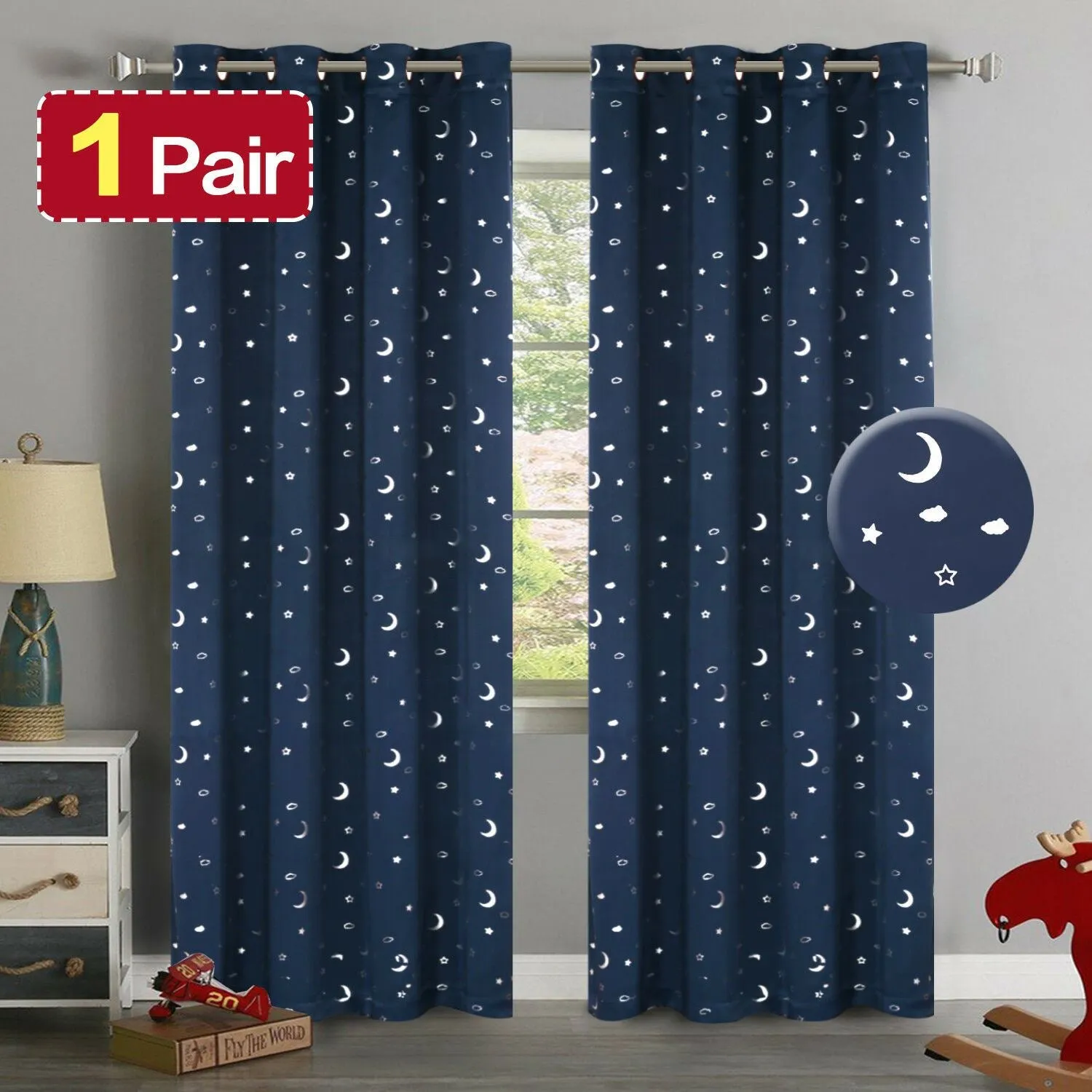 Blockout Curtains Blackout Star Curtains Kids Bedroom Eyelet Thermal Curtains 2x