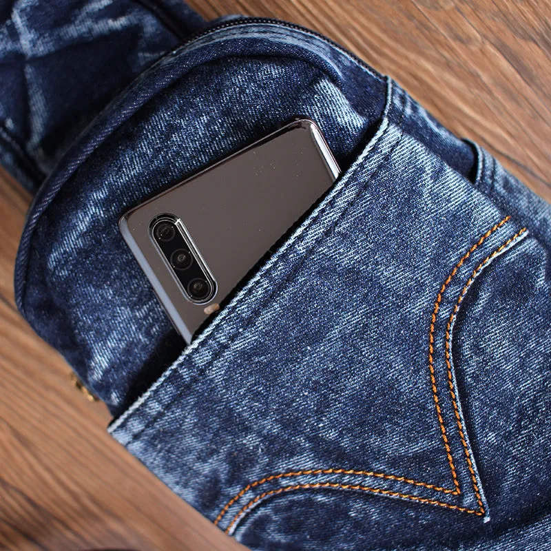 Blue Denim Mens Cool Sling Bag Chest Bag Vintage Denim Sling Bag For Men