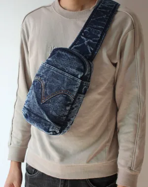Blue Denim Mens Cool Sling Bag Chest Bag Vintage Denim Sling Bag For Men