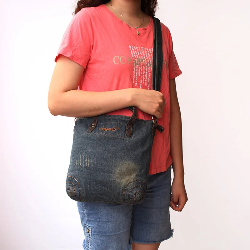 Blue Denim Small Tote Bags Denim Small Tote Messenger Bags Vintage Small Crossbody Bag For Women