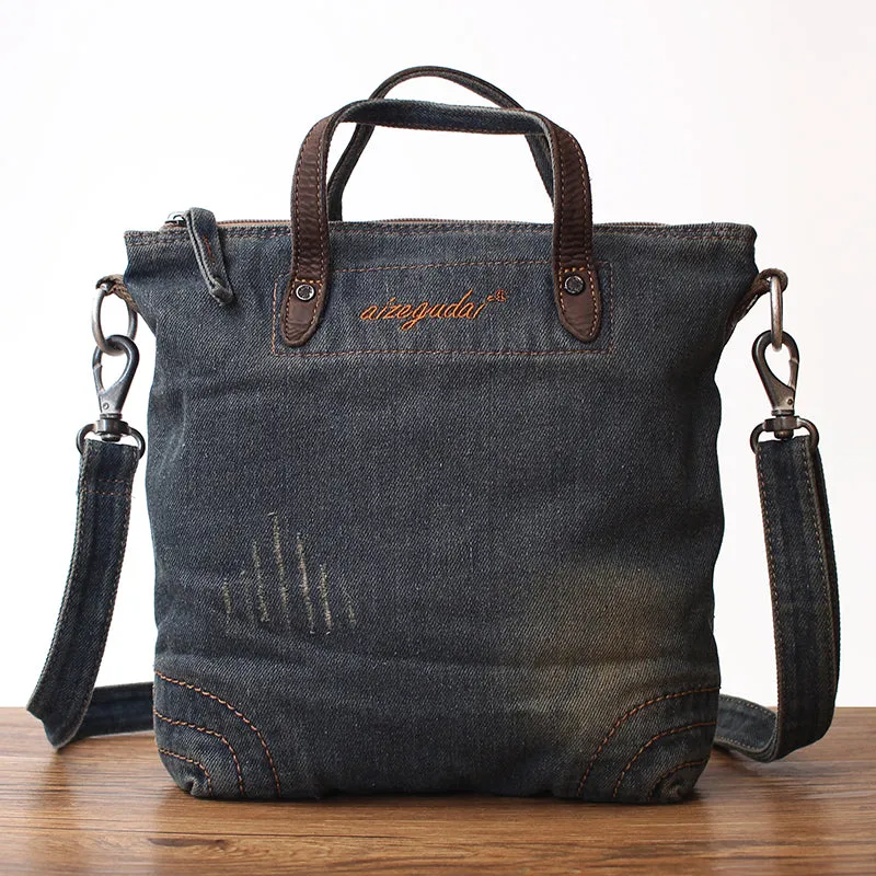 Blue Denim Small Tote Bags Denim Small Tote Messenger Bags Vintage Small Crossbody Bag For Women