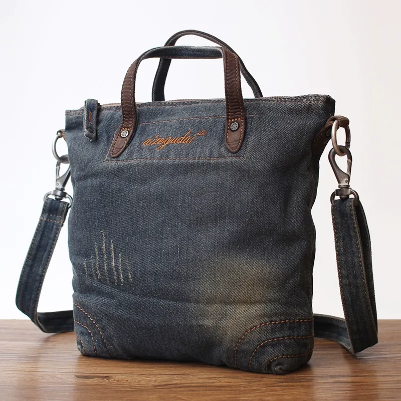 Blue Denim Small Tote Bags Denim Small Tote Messenger Bags Vintage Small Crossbody Bag For Women